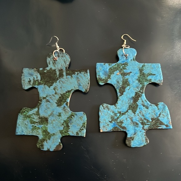 Blue & Black Puzzle Earrings - Picture 9 of 16
